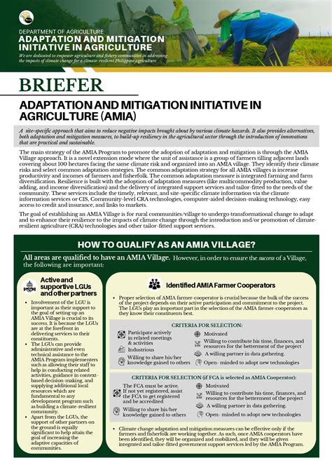 amia pisonet|Adaptation and Mitigation Initiative in Agriculture (AMIA) Program .